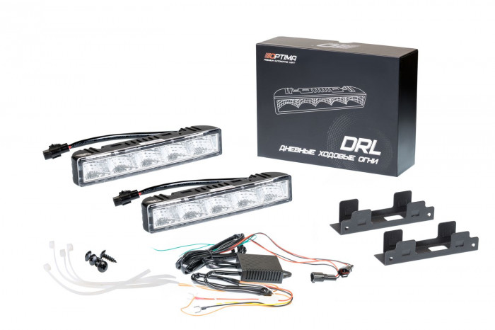 Дневные ходовые огни Optima Premium DRL-06, 5*2 LED, с функцией поворотника и стробоскопа, отражатель 90°, комплект