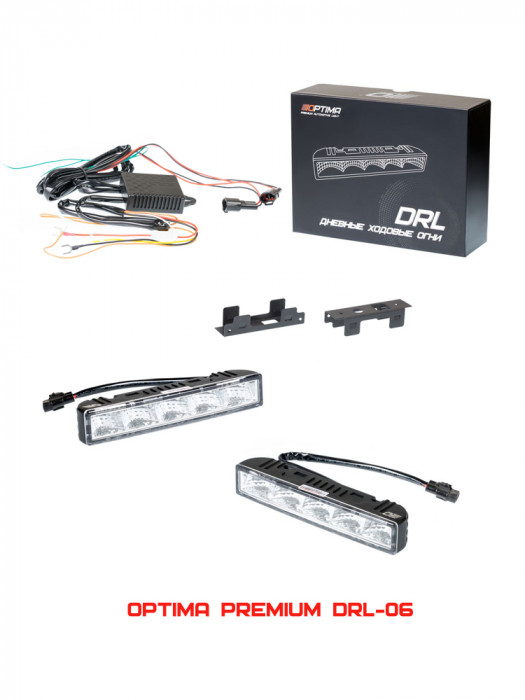 Дневные ходовые огни Optima Premium DRL-06, 5*2 LED, с функцией поворотника и стробоскопа, отражатель 90°, комплект