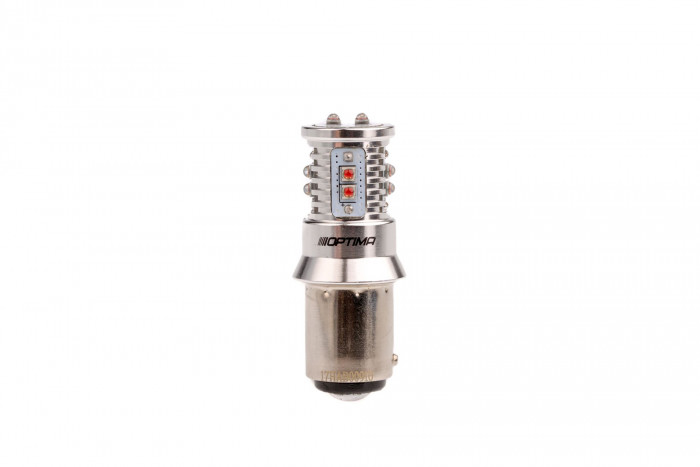 Светодиодная лампа P21/4W Optima MINI, RED, CAN, CREE XB-D*10, 1800K, 12V, (BAZ15d), двухконтактная, 1 лампа