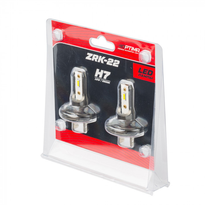 Светодиодная лампа H7 Optima LED ZRK-22, 5500K, 12V, комплект 2 шт.