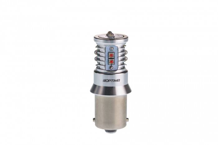 Светодиодная лампа P21W Optima MINI-CREE, RED, CAN, CREE XB-D*10, 1800K, 12-24V, (BA15S), 1 лампа