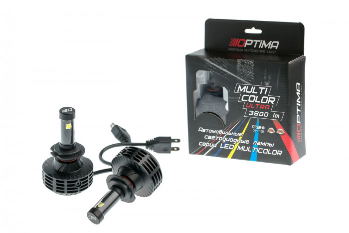 H7 Optima LED MultiColor Ultra, CREE-XHP50, 3800Lm, 3000K/4200K/5100K/ 6200K/8000K, 12-24V, 2 лампы