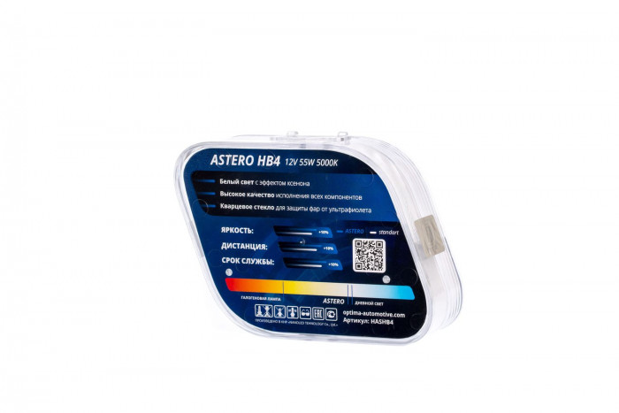 Галогенные лампы Optima Astero HB4 +80% White 5000K, 12V, 55W БЕЗ ГАРАНТИИ