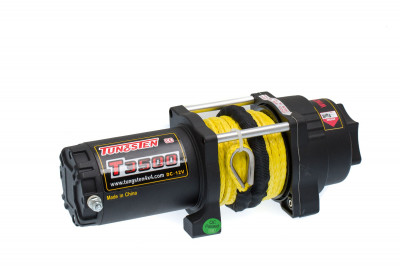 Лебедка для квадроцикла Tungsten T3500, тяговое усилие 3500 Lb/1589 кг, стальной барабан, синтетический трос 10м, 12 вольт.