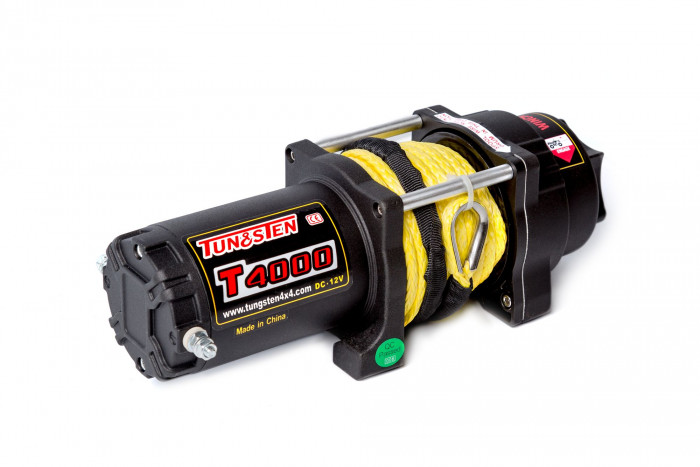 Лебедка для квадроцикла Tungsten T4000 тяговое усилие 4000Lb/1818 кг, стальной барабан, синтетический трос 10м, 12 вольт.