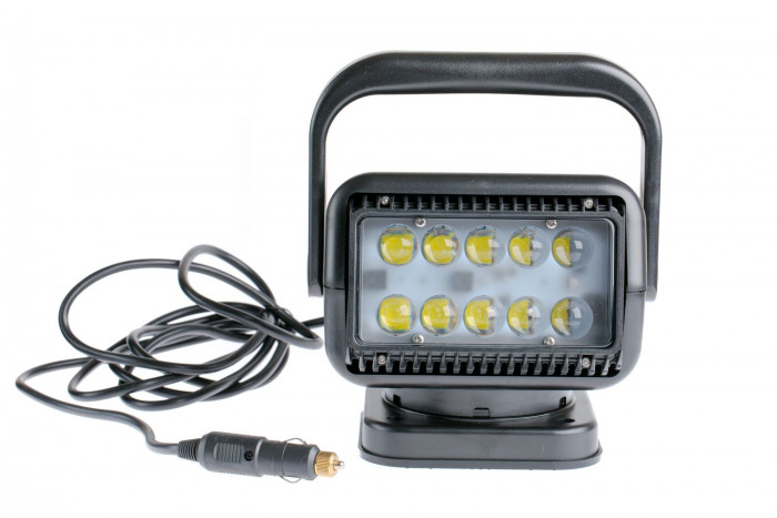 Фара-искатель Светодиодный 50W 5000К 12V, ЧЕРНЫЙ, LED 10 шт, с пультом, на магните, с ручкой