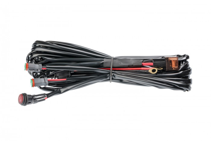Проводка для Двух фар мощностью до 120W, 12V, Врезная кнопка круглая с реле и предохранителем.